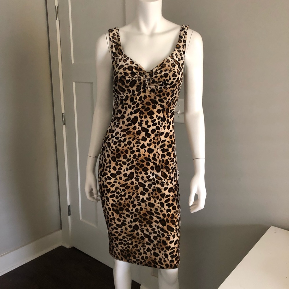 Leopard Dress M Fitted Sleeveless Midi Length